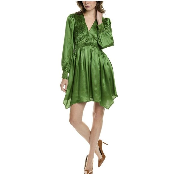 All Saints $395 Cactus Esta Silk Blend Asymmetrical Hem Mini Dress Sz 0 NWT - Picture 1 of 10